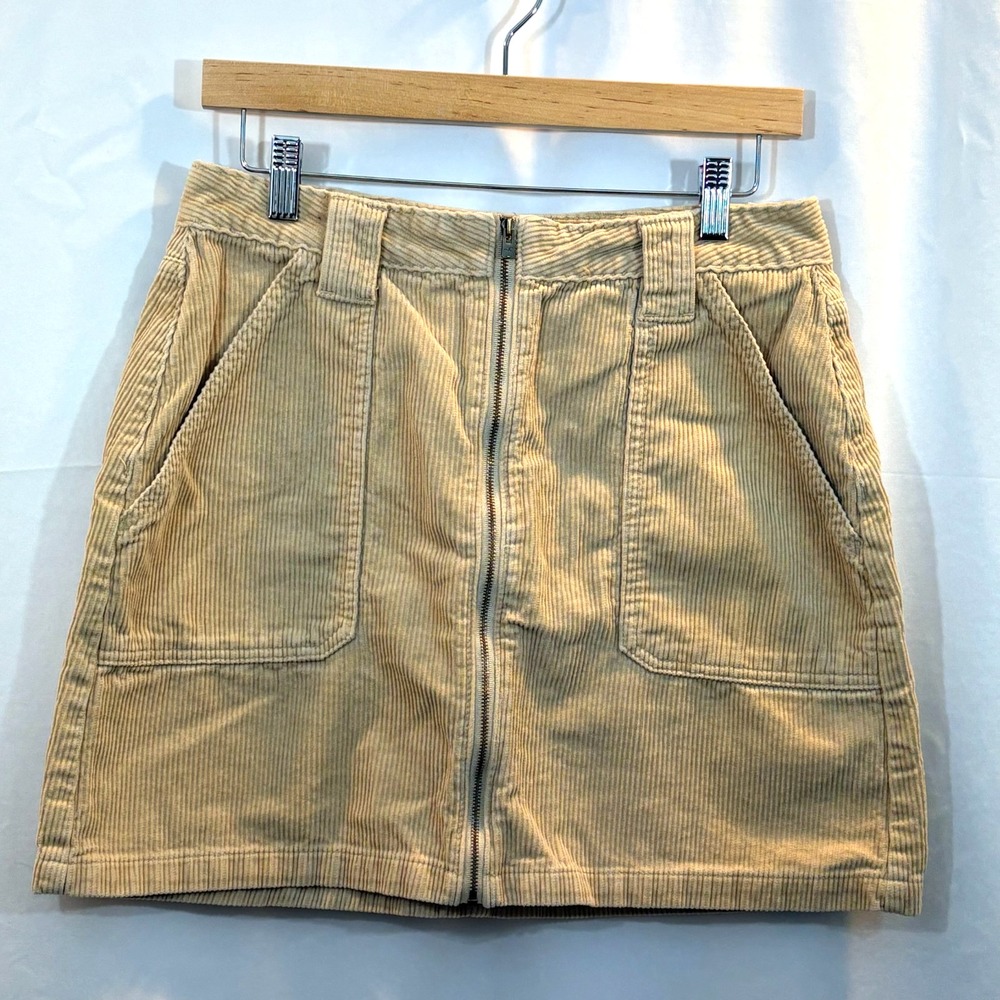 Vtg Y2K Hollister Ultra High-Rise Corduroy Tan Skirt, Zipper & Pockets, Size 11
